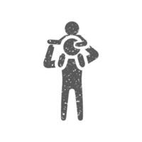 Man holding kid icon in grunge texture vector illustration