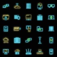 Global remote access icons set vector neon