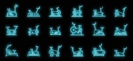 Modern exercise bike icons set vector neon