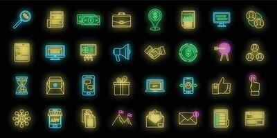 Affiliate marketing campaign icons set vector neon