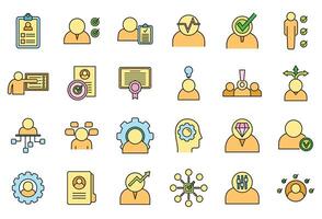 Career personal traits icons set vector color line