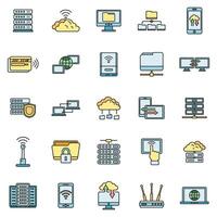 Global remote access icons set vector color line