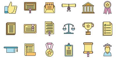 Online attestation service icons set vector color line