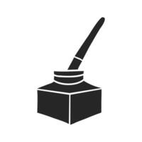 Hand drawn Ink pot icon with brush vector illustration