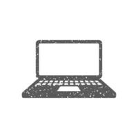 Laptop computer icon in grunge texture vector illustration