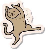 Hand drawn dancing cat in sticker style vector illustration