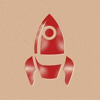 Rocket halftone style icon with grunge background vector illustration