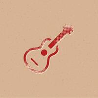 Guitar halftone style icon with grunge background vector illustration