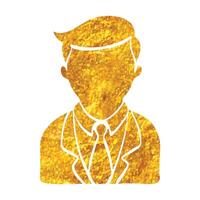 Hand drawn User avatar icon in gold foil texture vector illustration