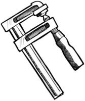 Woodworking clamp hand drawn illustration. vector