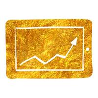 Hand drawn Arrow chart icon in gold foil texture vector illustration