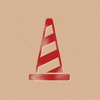 Traffic cone halftone style icon with grunge background vector illustration