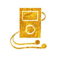 Hand drawn Music player icon in gold foil texture vector illustration