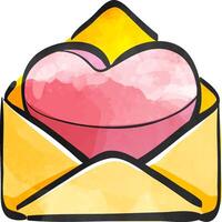 Envelope with heart icon in color drawing. Love romance receive surprise gift vector