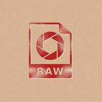 Raw file format halftone style icon with grunge background vector illustration