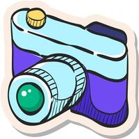 Hand drawn Range finder camera icon in sticker style vector illustration