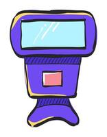 Camera flash icon in hand drawn color vector illustration