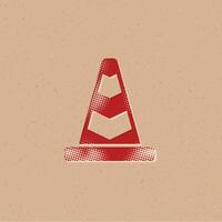 Traffic cone halftone style icon with grunge background vector illustration