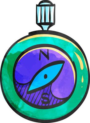 Compass icon in color drawing. Direction north south lost locate