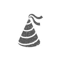 Birthday hat icon in grunge texture vector illustration