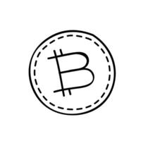 Bitcoin cryptocurerency icon. Hand drawn vector illustration. Editable line stroke.