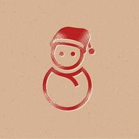 Snowman halftone style icon with grunge background vector illustration