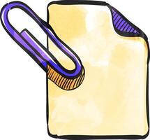 Attachment file icon in color drawing. Internet communication email message attach vector