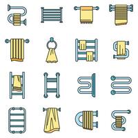 Home heated towel rail icons set vector color line