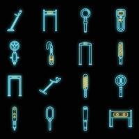 Metal detector alarm icons set vector neon