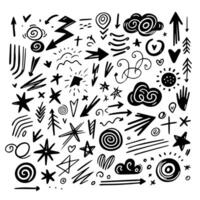 Set of abstract scribble doodles arrows, sun, heart vector