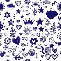 Seamless pattern abstract blue scribble doodles vector