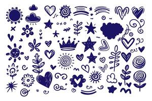 Set of abstract blue scribble doodles vector