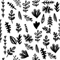 Seamless pattern  abstract hand drawn scribble doodles leaves, grass vector