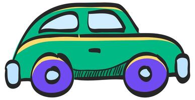 Green car icon in hand drawn color vector illustration