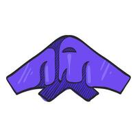 Stealth bomber icon in hand drawn color vector illustration