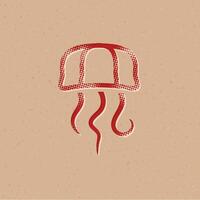 Jellyfish halftone style icon with grunge background vector illustration