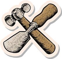 Hand drawn sticker style Hammer and chisel icon vector illustration