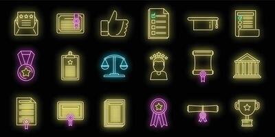 Online attestation service icons set vector neon