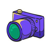 Camera icon in hand drawn color vector illustration