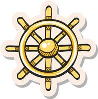 Hand drawn Ship steer wheel icon in sticker style vector illustration