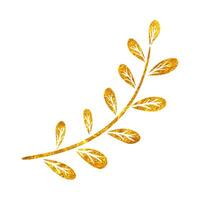 Hand drawn gold foil texture Leaves illustration. Ornament vector