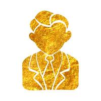 Hand drawn Auctioneer icon in gold foil texture vector illustration