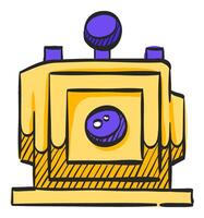 Large format camera icon in hand drawn color vector illustration