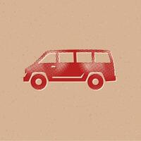 coche trama de semitonos estilo icono con grunge antecedentes vector ilustración