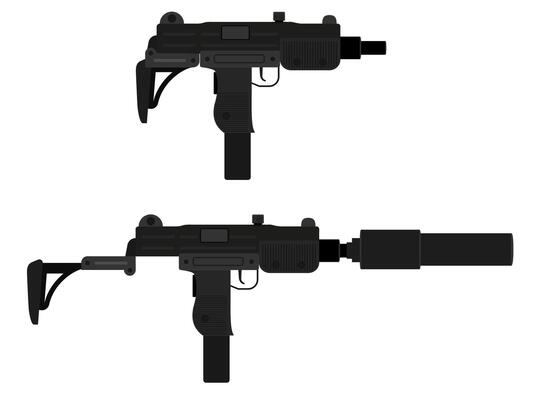 submachine machine hand gun weapons stock vector illustration isolated on white background