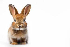 AI generated Funny bunny or baby rabbit for Easter Day isolated on white banner. Happy Easter. Place for text photo