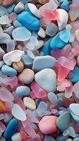 AI generated Summer beach stone background. Vertical background photo