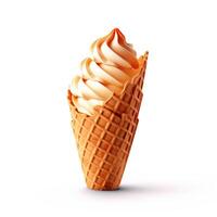 AI generated Delicious ice cream in a waffle cone, isolated on a white background photo