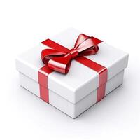 ai generado blanco 3d regalo caja decorado con rojo arco, aislado en blanco antecedentes. contento San Valentín día. foto