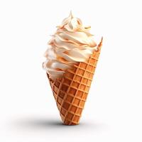 AI generated Tasty caramel ice cream in a waffle cone, isolated on a white background photo